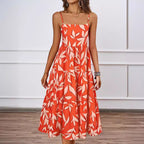 Women's Printed Backless Cami A-Line Midi Dress