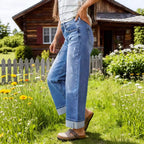 Spring Summer HW Curl Ripped WLged Jeans Women Retro
