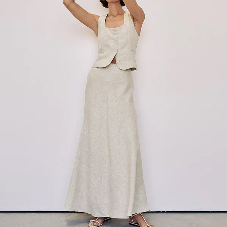 Cotton Linen High Sense Vest Jacket Hip