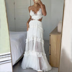 Home Strap Lace See Through Ripped Organza Dress