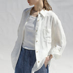 Women's Early Autumn French Niche Design Pure Linen Shirt Simple Niche Idle Loose Lapels Coat For Women