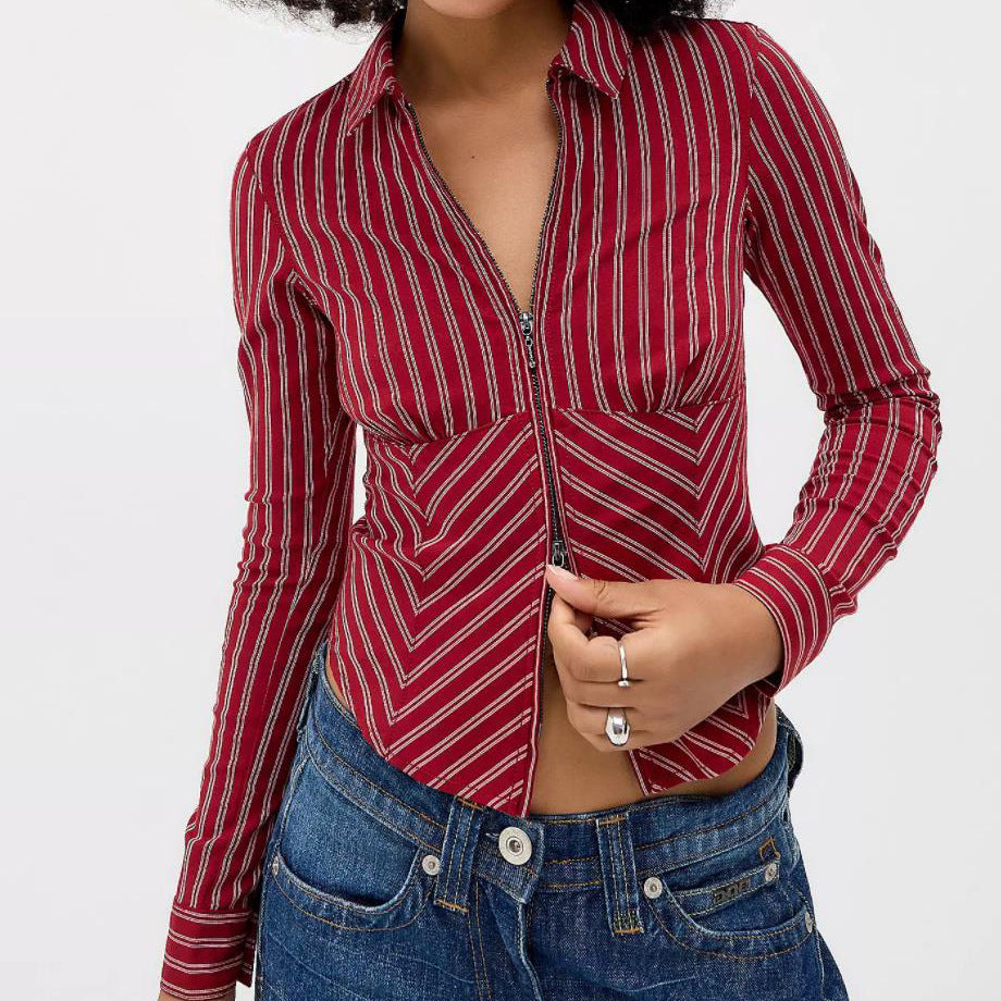 Striped Collared Long Sleeve Cardigan Shirt