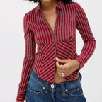 Striped Collared Long Sleeve Cardigan Shirt