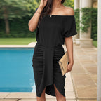 Women's Summer Dress Black Off Shoulder Hip Dress