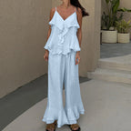 Women Clothing Summer Design Ruffled V neck SL Sling Top
