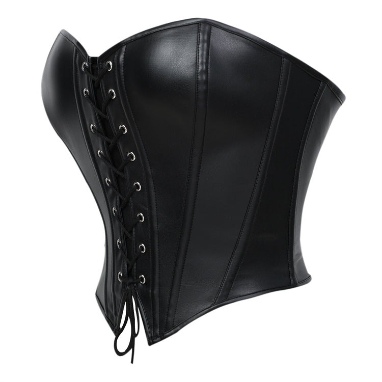 Black Leather Lace-Up Corset Top