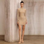 Women Clothing Sexy Tassel Rhinestone Mesh Pearl Sheath Dress for Women