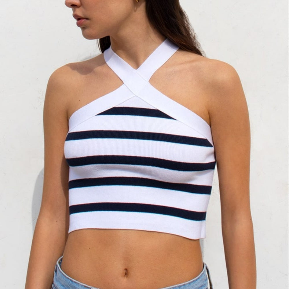 Women's Striped Halter Knitted Tube Top