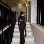 Women's Stand-Collar 3D Cutout Long-Sleeve Maxi Dress