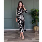 Women's Spring Summer High Sense Geometric Abstract Pattern Printing Elegant Graceful Women Dress
