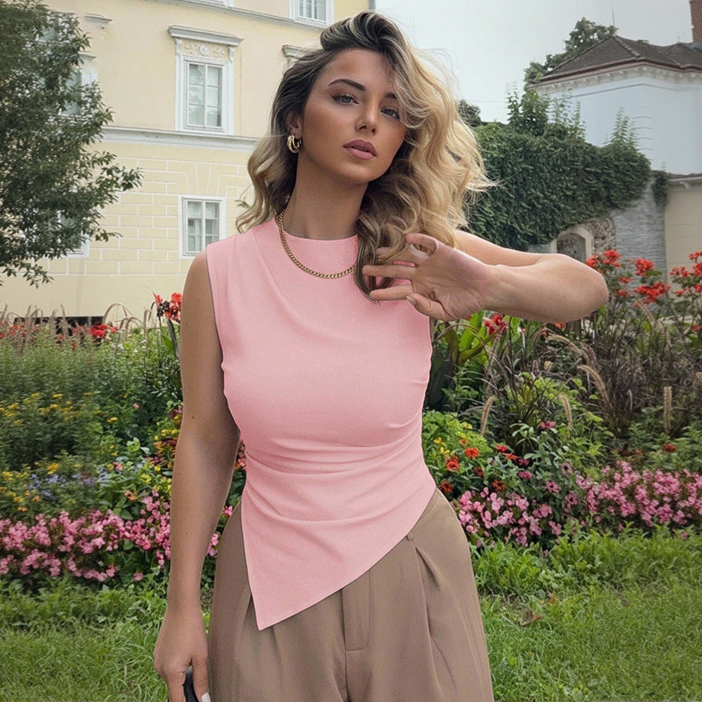 Pink Asymmetric Slim Fit Vest Top