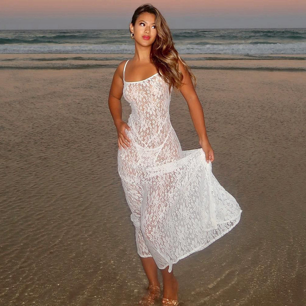 Lace-Panel Sleeveless Bodycon Maxi Dress
