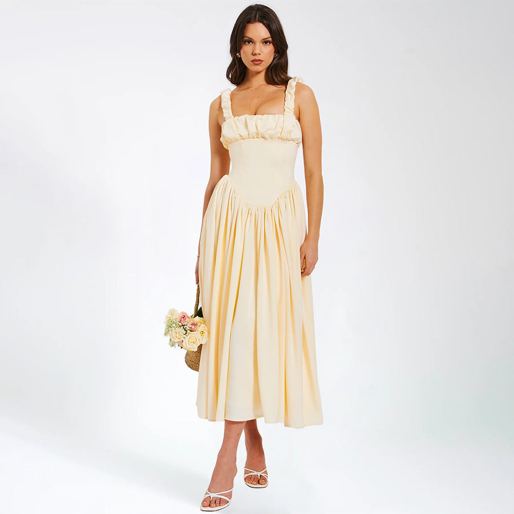 Spaghetti-Strap Satin A-Line Maxi Dress