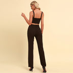 Women's Spring Autumn Sling Slim-Fit Top and Pants Two-Piece Set