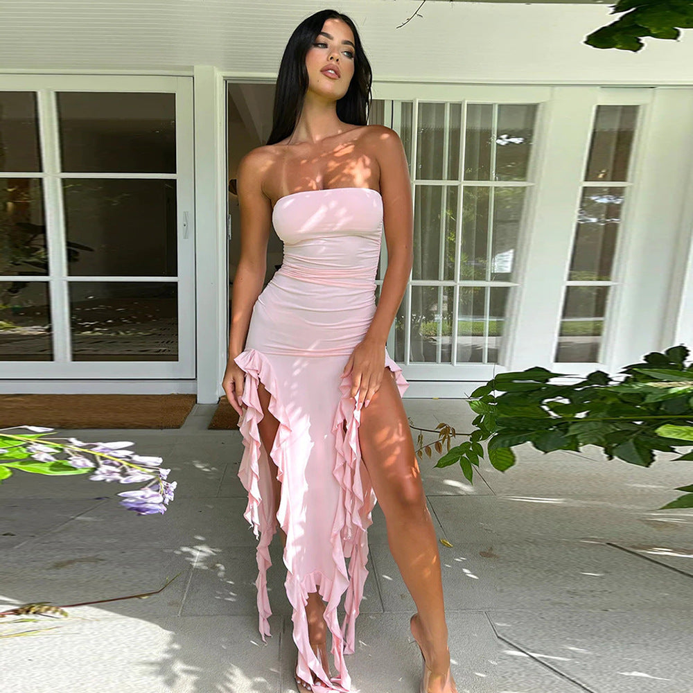 Hollow Out Cutout Out Cropped Wave Lace Bandeau Dress