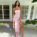 Hollow Out Cutout Out Cropped Wave Lace Bandeau Dress