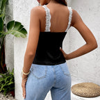 's Matte High Elastic Stitching Lace Hollow Out Cutout Small Top