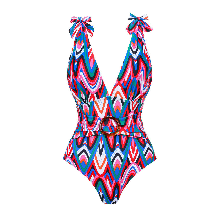 Conservative Printed One-piece Swimwear