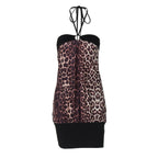 Lace Halter Leopard Splicing Short Dress