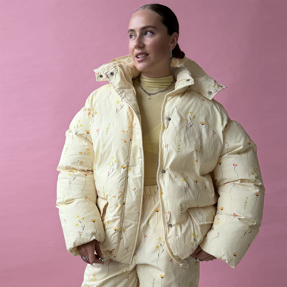 Yellow Floral Cotton-Padded Jacket