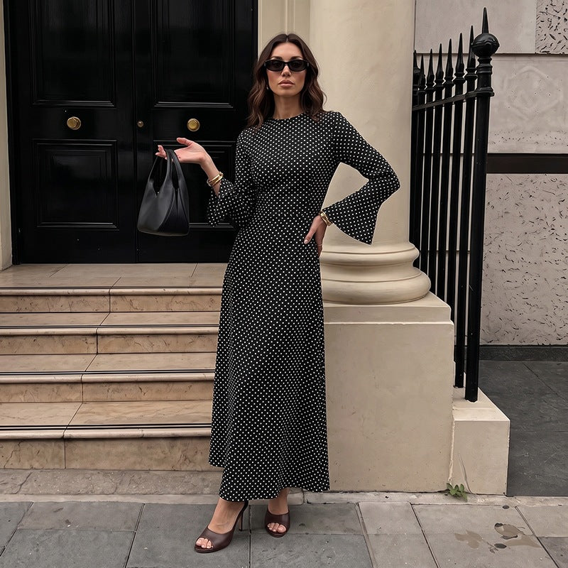 Women's Polka-Dot Backless Lace-Up Maxi Dress