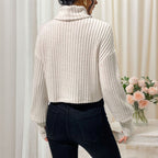 Women's Autumn Winter Solid Color Thread Knitted Pullover High Collar Short Section Bottoming Top