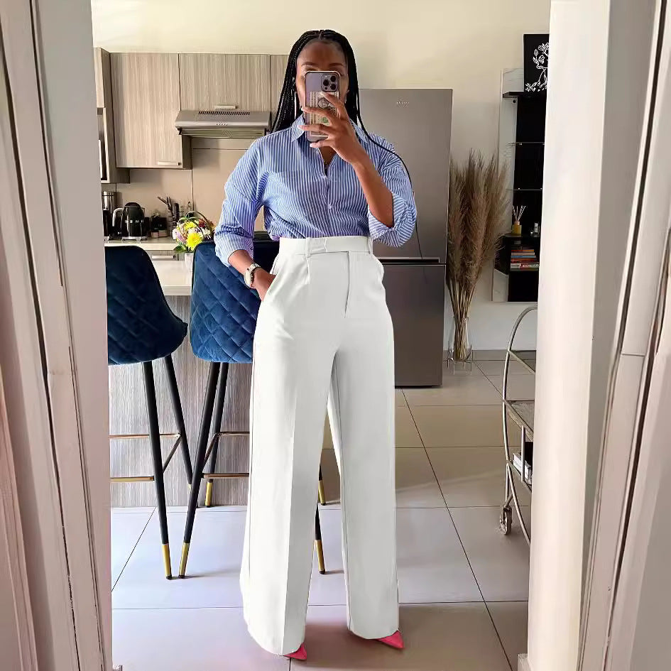 High Waist Straight Wide Leg Trousers,