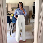 High Waist Straight Wide Leg Trousers,