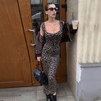 Women's Leopard Print Lace-Up Maxi Dress