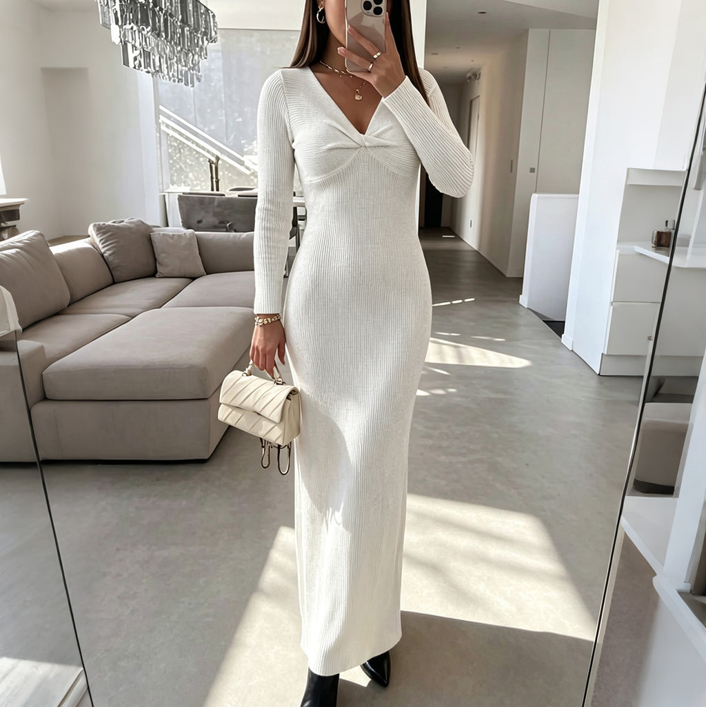 Women's Twisted V-Neck Wool-Blend Dress