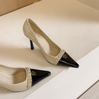 Women's Design Color Matching Metal Chain Super High Heels Stiletto Pointed Toe