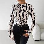 Pleated-Edge Printed Slim-Fit Top