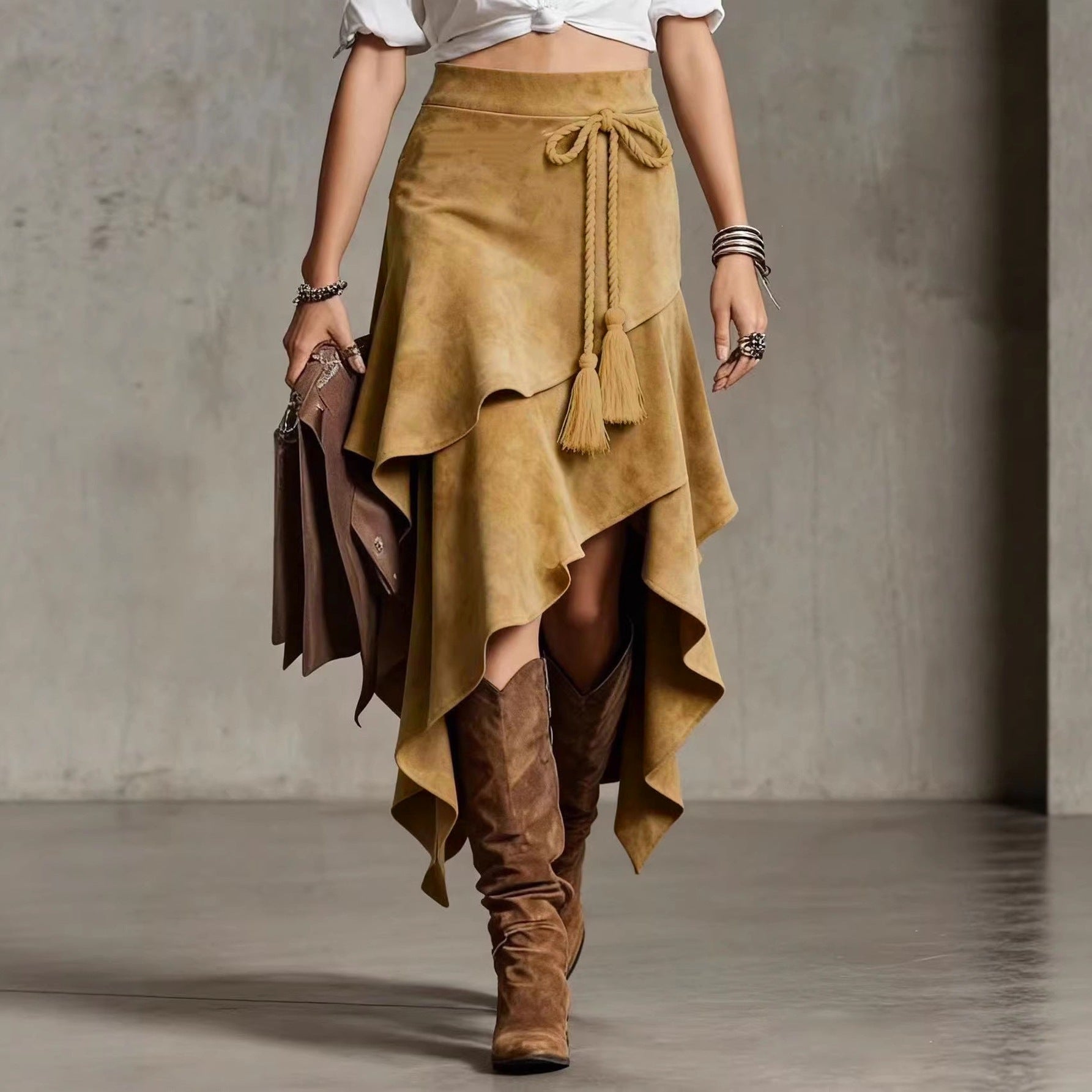 Women's Asymmetric Suede Skirt