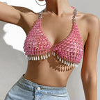 Women's Halter Backless Pink Vest Top