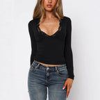 Women Clothing Summer Sexy Solid Color V neck Lace Long