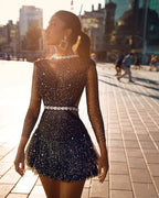 Women's Nightclub Dress V neck See through Small Dress Slim Dress