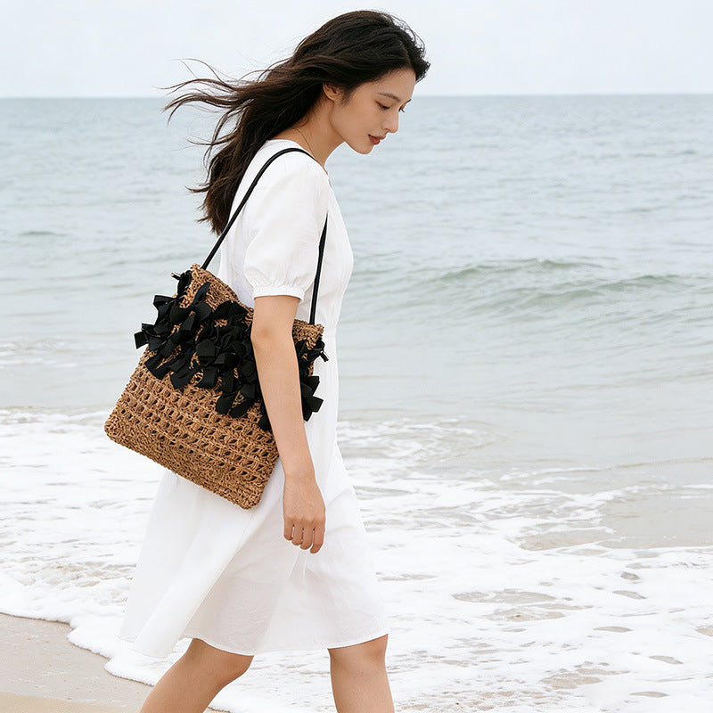 Shoulder Straw Bag Hollow Out Cutout Straw Bag Woven Bag Seaside Beach