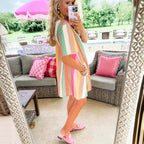 Stripes Stitching Pocket Short Sleeve Dress