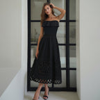 Women's Swimwear Black Off Shoulder Tube Top Hollow Out Cutout Out Swimsuit Sets