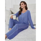 Women Autumn Winter Solid Color Long Sleeved Trousers Home Wear Set