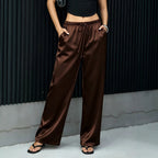 Satin Wide Leg Pants Wear Casual High Waist Elastic Skirt