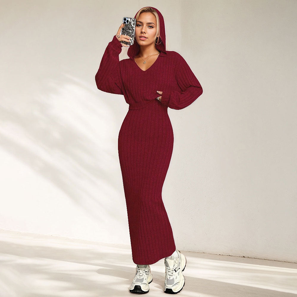 Women's Women Solid Color Office Lightly Mature Knitted Cami Dress Two Piece Set