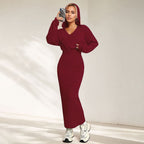 Women's Women Solid Color Office Lightly Mature Knitted Cami Dress Two Piece Set
