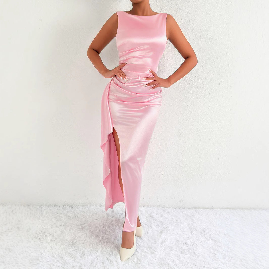 Women's Backless Asymmetric Split Maxi Dress