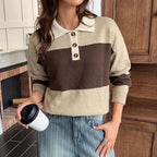 Casual Korean Maillard Contrast Color Striped Polo Collar