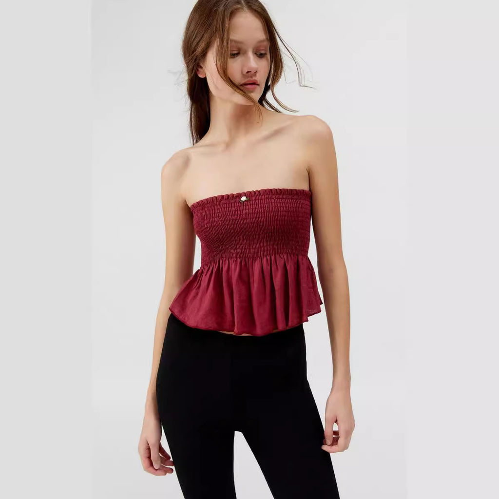 's Fall Top Solid Color Tube Top Pleated Vest
