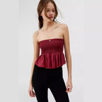 's Fall Top Solid Color Tube Top Pleated Vest