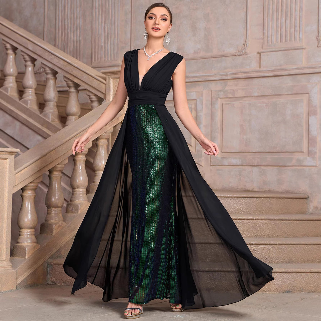 Women's Sequin Dress Long Cocktail Slim Fit Evening Long Dress