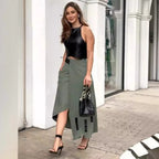 Women's Sleeveless Halter Short Irregular Top and Skirt Two-Piece Set