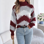 Women's Striped Lantern-Sleeve Turtleneck Sweater